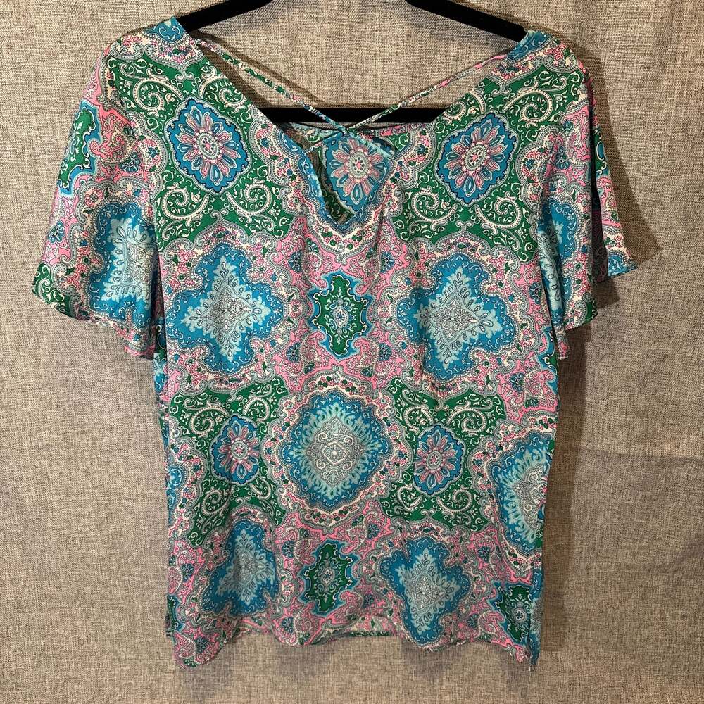 Talbots Shimmer Paisley Print Pink Blue - Picture 2 of 5